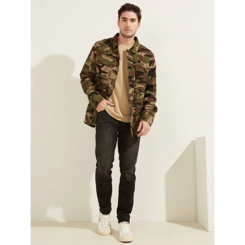 New GUESS Camo Utility Poplin Shirt Jacket SZ S